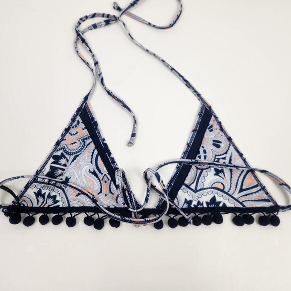 Tularosa Nina Bikini Top Blue Pom Pom Size Small NWT Triangle - Picture 4 of 6